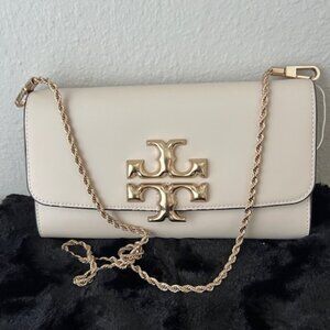 Tory Burch Cream Eleanor Clutch with Gold Logo